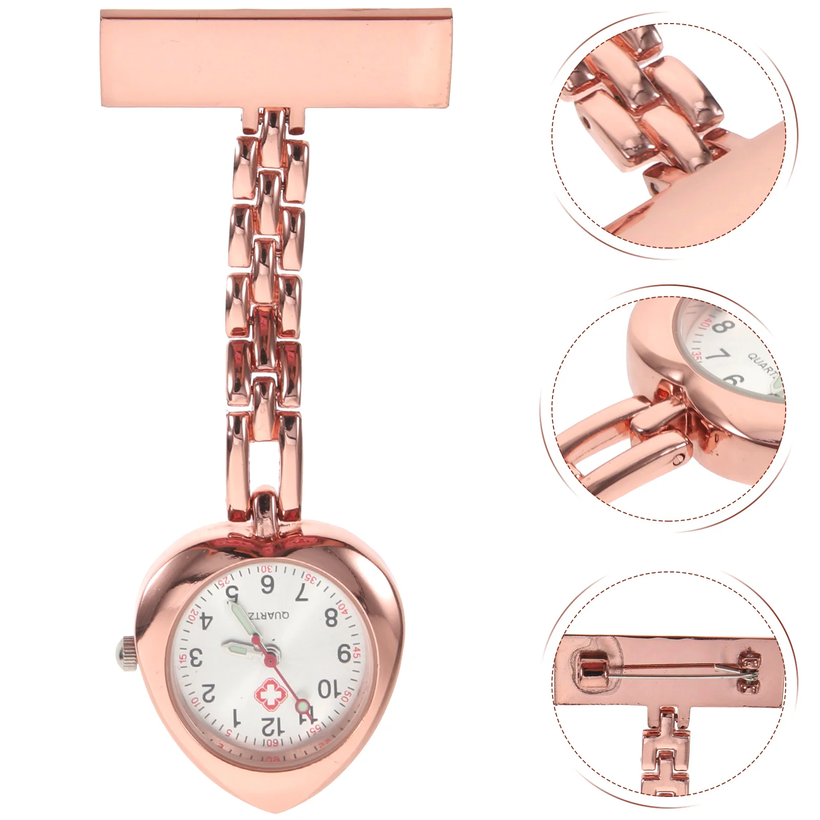 

Pocket Watch Heart-shaped Alloy Hanging Table Nurse Medical Watches Scrub Golden Case Ladies