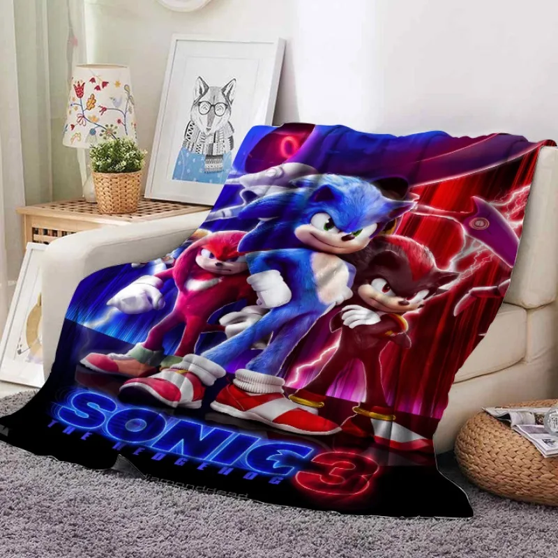 Sonics Flannel Blankets Anime Game Soft Quilt Thicken Nap Blanket Warm Sleeping Swaddle Wrap Bed Living Room Winter Rugs Gift