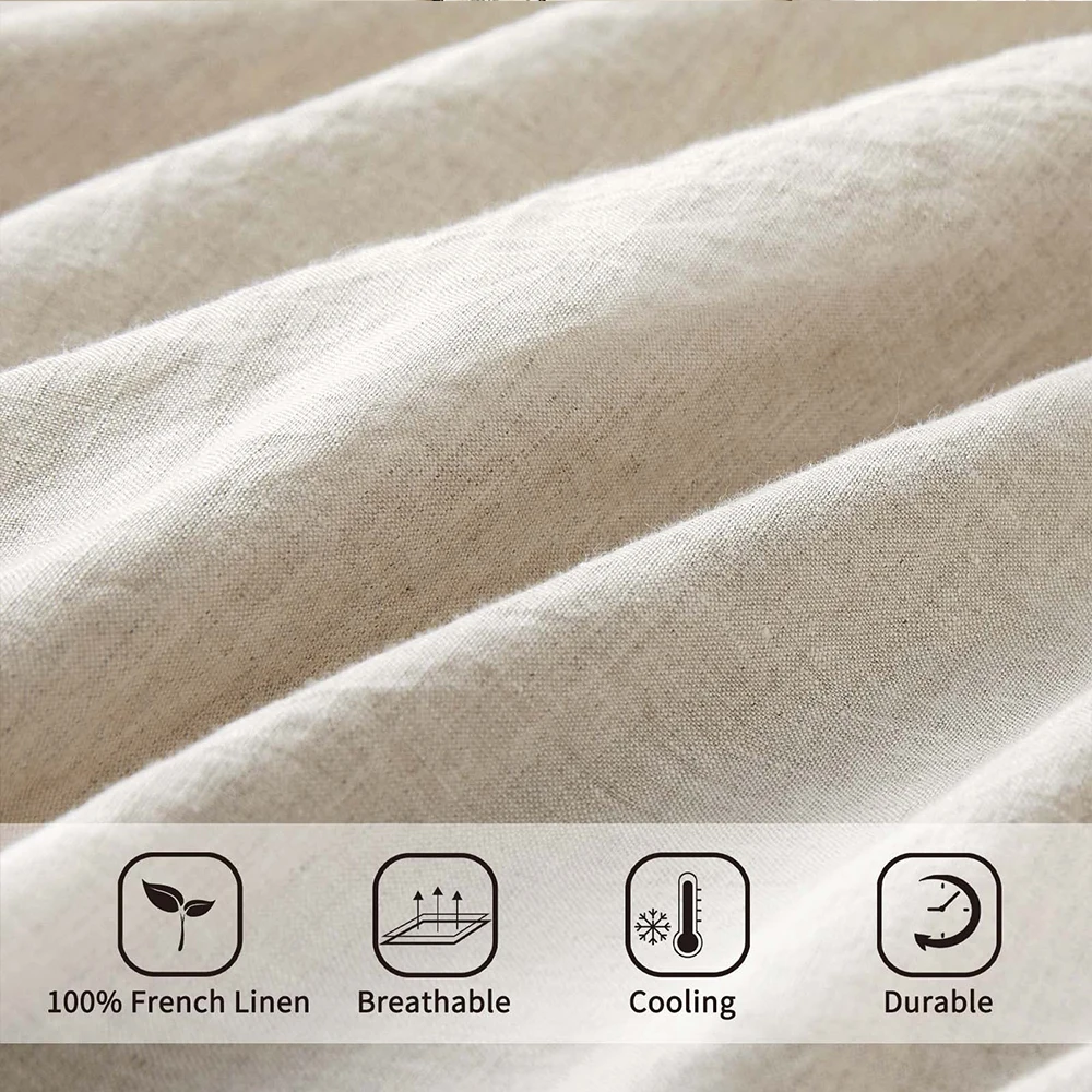 100% Linen Duvet Cover Natural French Washed Flax Solid Color Soft Breathable Farmhouse Bedding with Button Closure Bedding Set