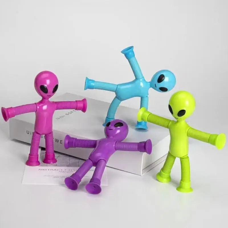 Telescopic Suction Cup Alien Toy Shape-Changing Planet Man Telescopic Tube Cartoon Puzzle Suction Cup Decompression Toys