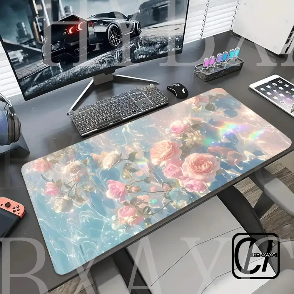 

Flowers in Water Mouse Pad Large Computer Office Game Table Mats XXL Rubber Anti-slip PC HYBXAXC Keyboard Mousepad Long Desk Pad