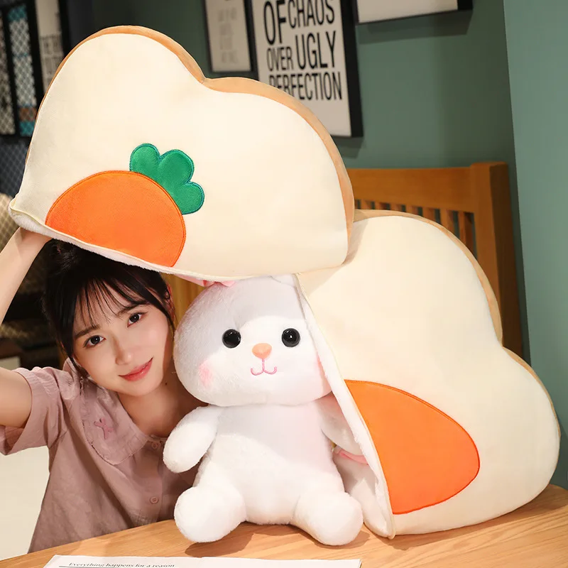 22/32/42CM Kawaii Transform Rabbit Plush Toys Lovely Plush Toast Carrot Sun Flower Holding Bunny Stuffed Soft Toy