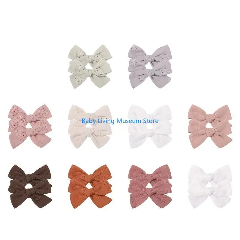 

P31C 2Pcs Kids Girls Sweet Floral Embroidery Solid Color Bowknot Hair Clips Headwear