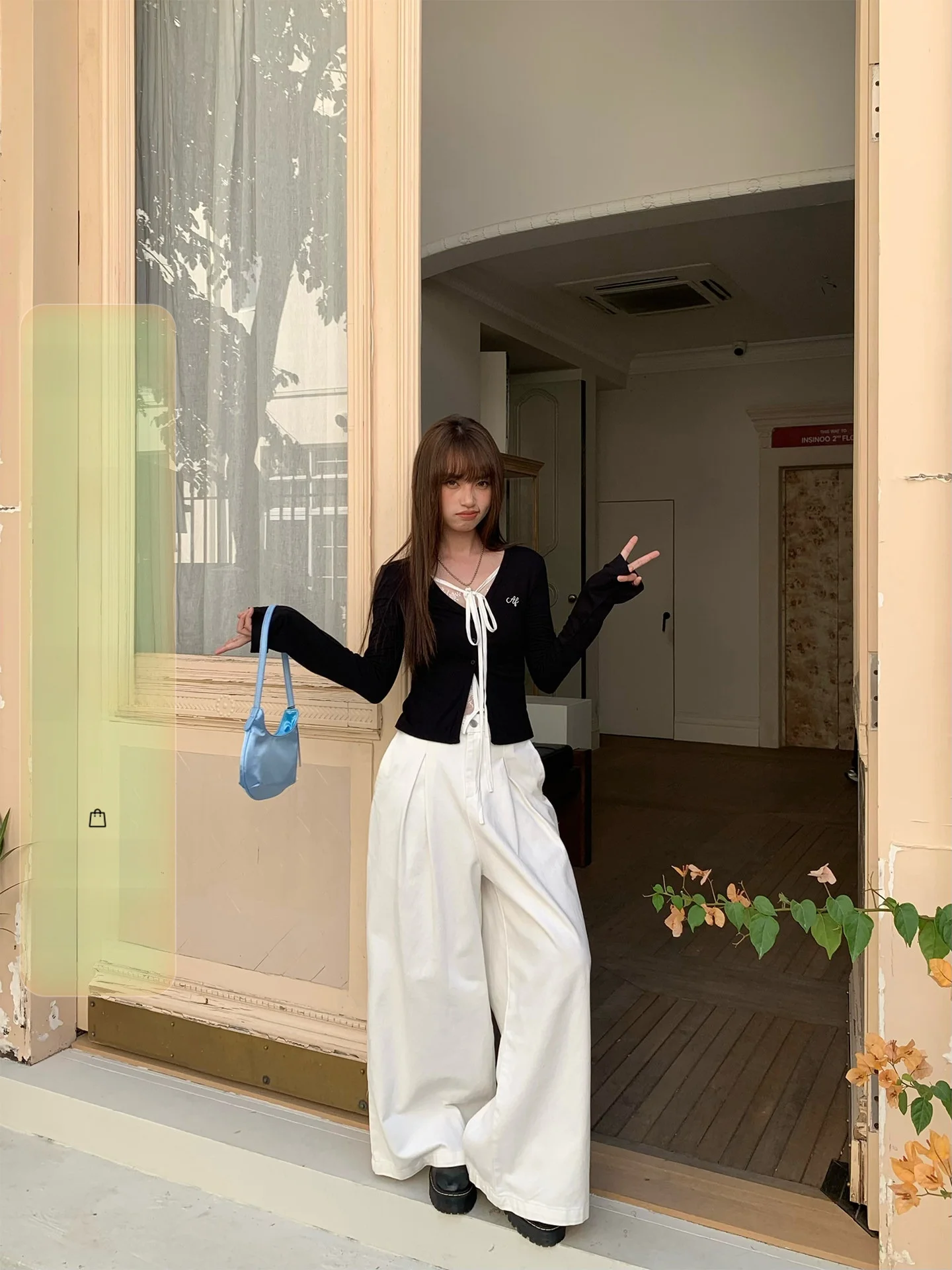 

iny White Casual Women's Jeans Loose Straight Leg Wide Leg Pants Pleated Drapey Long Trousers Spring Summer Slimming