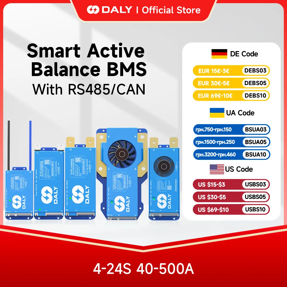 Daly Smart BMS 1A Bilanciamento attivo BMS 4S 5S 8S 24V 16S 48V 40A 60A 80A 100A 150A Lifepo4 Li-ion CANBUS BMS per batteria al litio