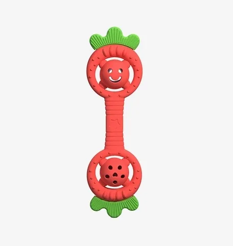 Baby silicone bite glue Newborn baby teething stick soothing toy strawberry rattle teether