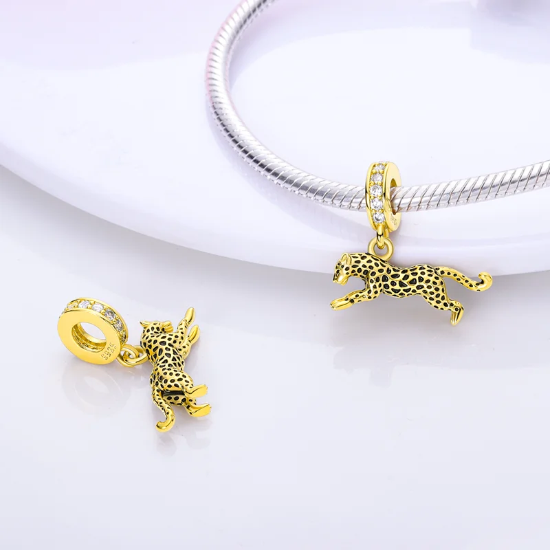 925 Sterling Silver Golden Pharaoh Sunflower Leopard Charms Beads Fit Original Pandora Bracelets Luxury Birthday Jewelry Gifts