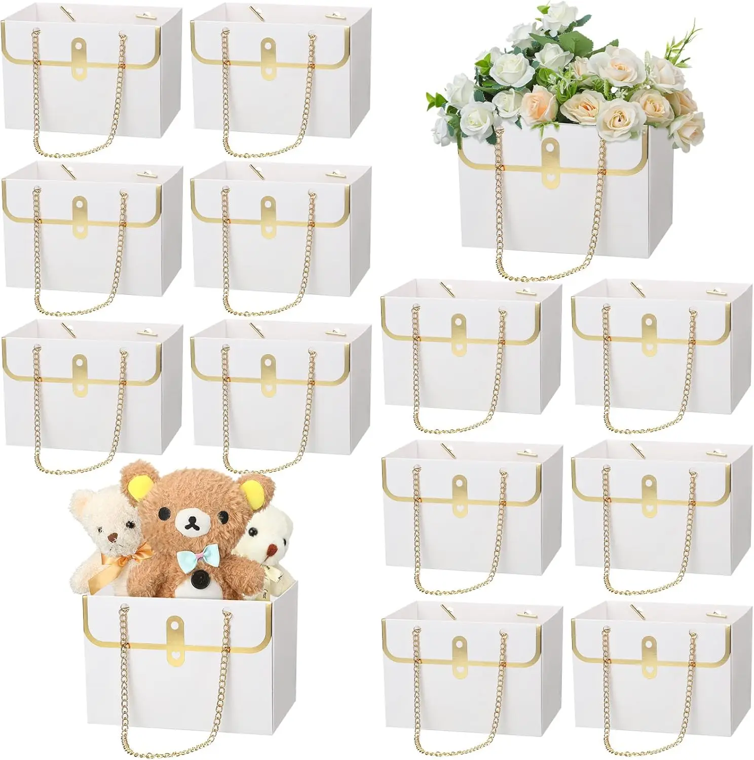 

12 белых подарочных коробок с ручками для цветов ко Дню матери, свадеб, букетов и композиций