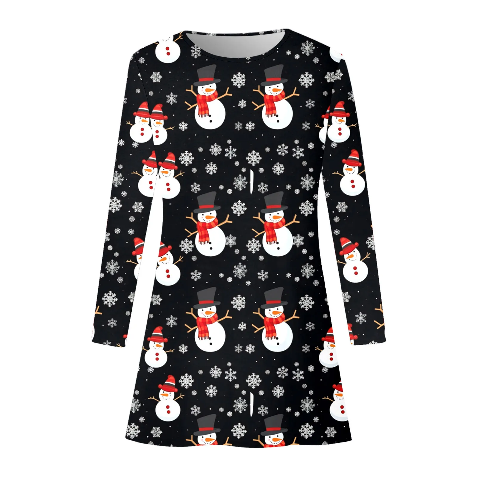 Sukienka damska Boże Narodzenie Snowman Party Mini sukienka Casual Fashion Printed Round Neck Sukienka z długim rękawem Klasyczne sukienki świąteczne