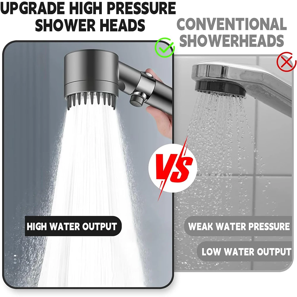 4 Modes Handheld Shower Head with Massage Brush Cotton Filters One-click Stop Water Saving High Pressure Showerhead for Bathroom
