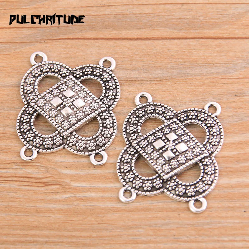 PULCHRITUDE 6pcs 26*31mm Retro Two Color Zinc Alloy Hollow Flower Pendants Connectors Linker For DIY Charm Jewelry Accessorie