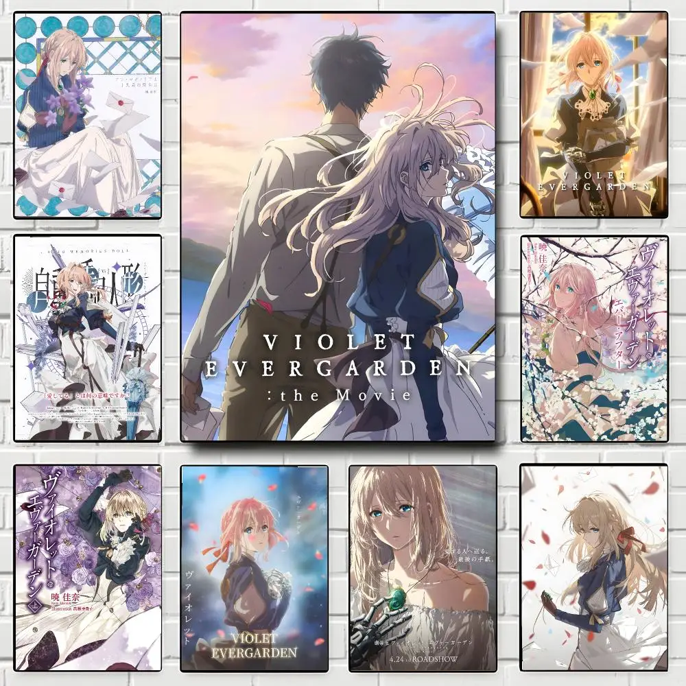 Anime Violet Evergarden Poster Self-adhesive Art Waterproof Paper Sticker Coffee House Bar Room Wall Decor