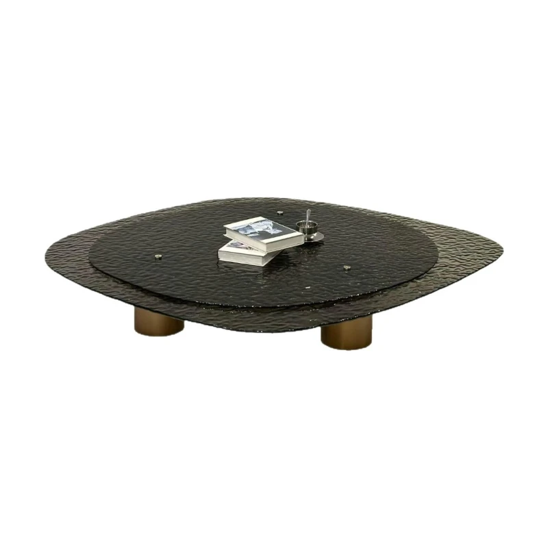 Italian minimalist irregular coffee table villa special-shaped water ripple glass light luxury brown new double-layer