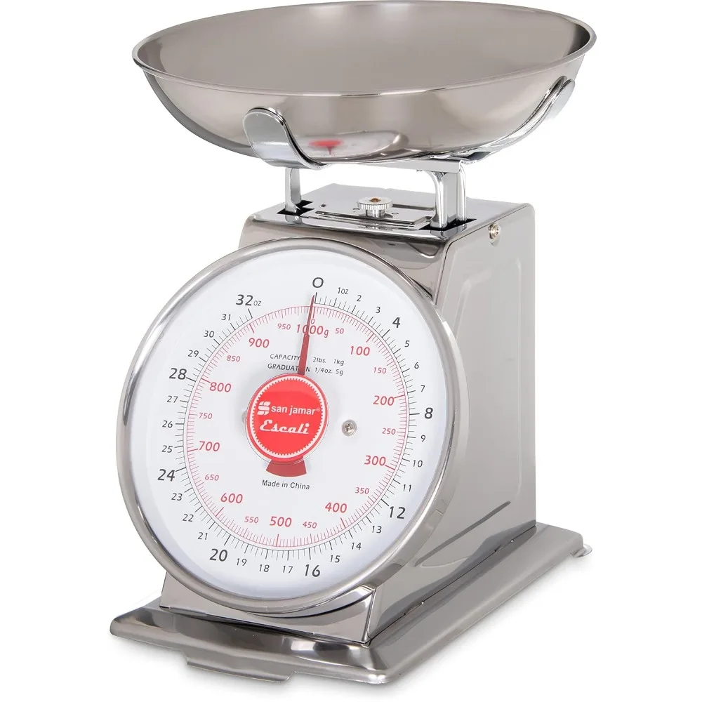 

Mechanical Dial Scale with Bowl for Kitchens and Restaurants, Metal, 2 Pounds Capacity, Silver