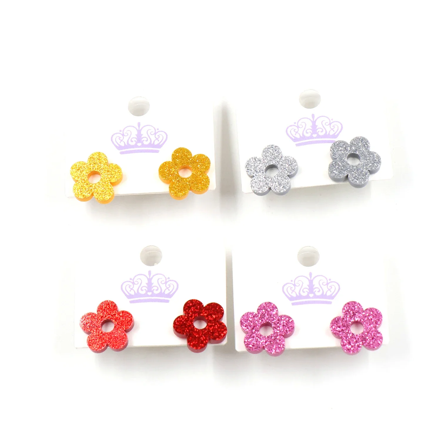 Cute Spring Easter Flower Bunny Stud Earrings Glitter Pink Acrylic Laser Cuts