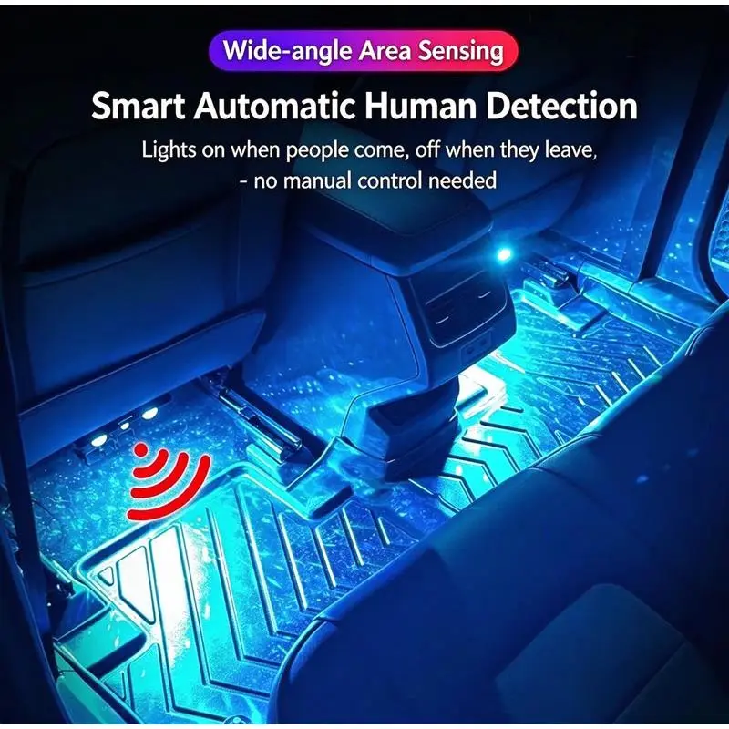 Smart Car Footwell LED Ambient Light Automatic Sensing With Remote Control Rechargeable Colorful Wiring Free Interior Decor Lamp