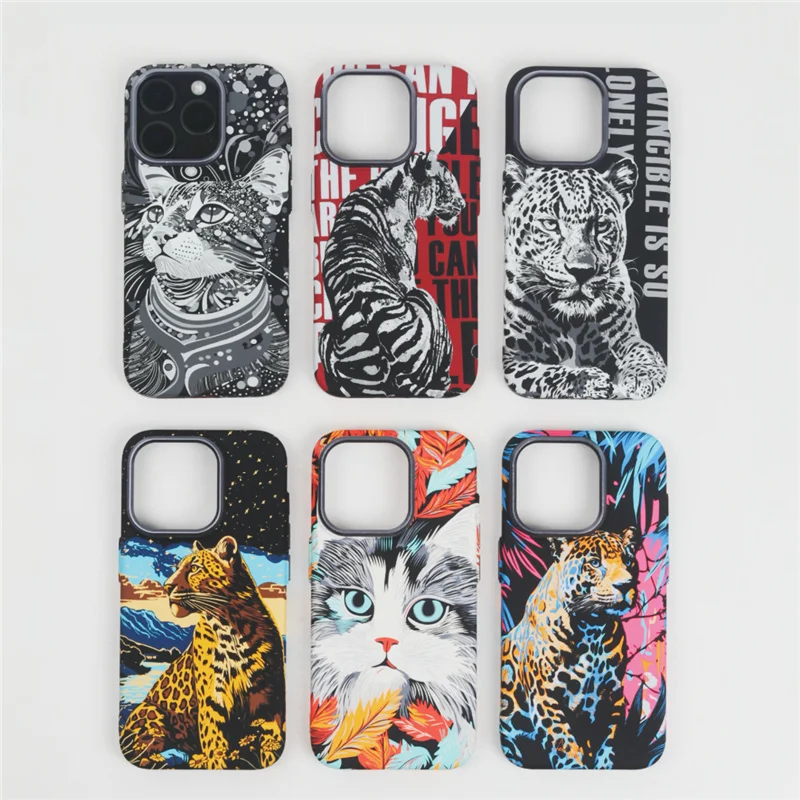 

Jungle Tiger Leopard Animals Relief Magsafe Case For iPhone 16Pro 15Pro Max 15Pro 14Pro Alloy Lens Frame Wireless Charging Cover
