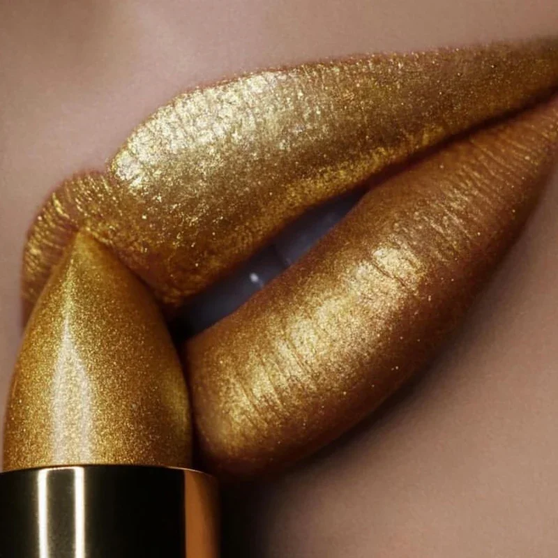 Lápiz labial mate con purpurina resistente al agua, rendimiento de Color de larga duración, taza antiadherente, barras de labios brillantes de terciopelo, maquillaje de labios Sexy dorado plateado