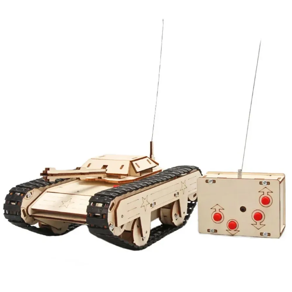 DIY Remote Control Tank Toys Wooden RC Tank Assembly 3D Puzzles Electric Motor Building Kids Educational Experimental Model Kits