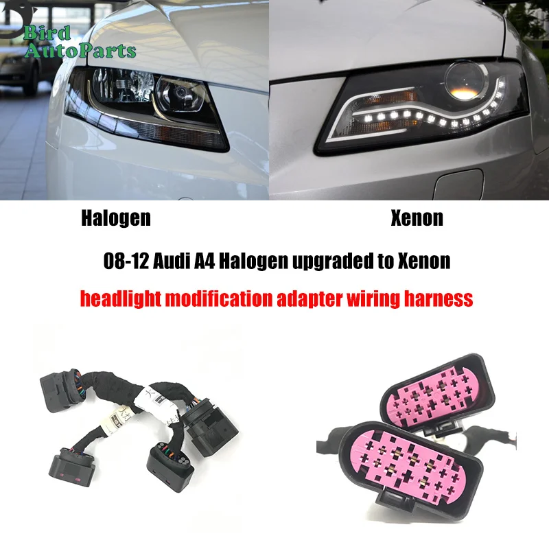 For Audi A4 Car Headlight Modification Upgrade Adapter Conversion Wiring Harness 2008-2012 Halogen Upgraded To Xenon