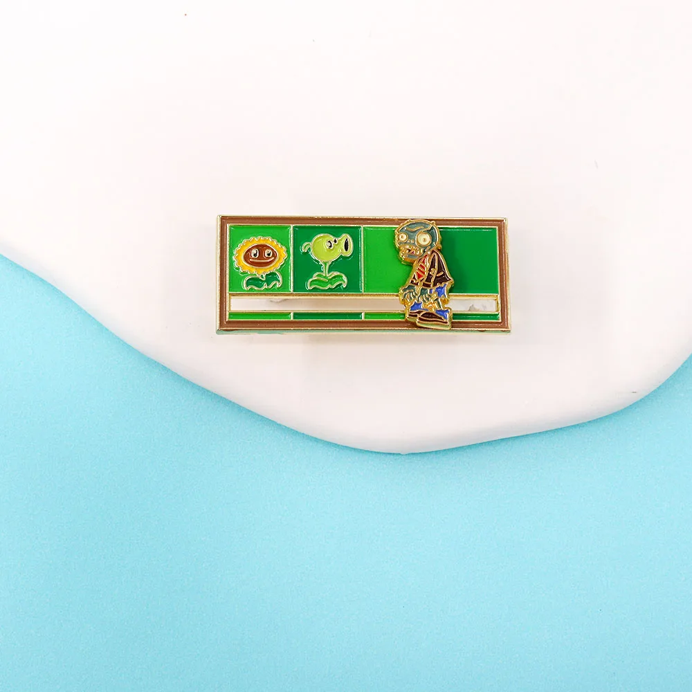 Cute sunflower Halloween scary movable zombie plant game dynamic enamel brooch