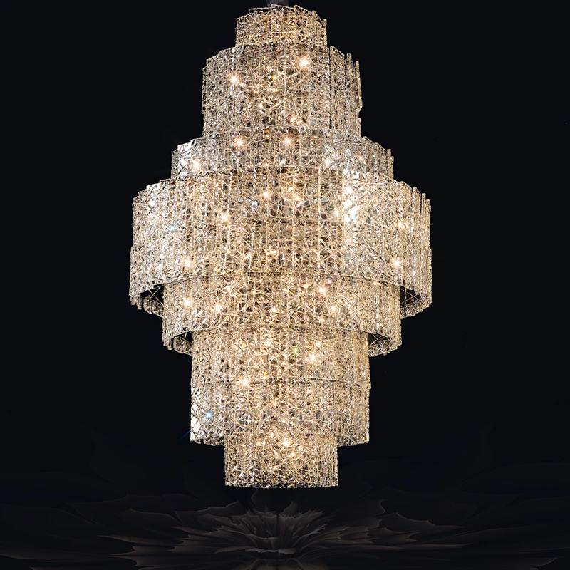 

Luxury Staircase Chandelier Lighting Gold Chrome Home Decor Crystal Lights Spiral Design Corridor Hall Long Hanging Lamps