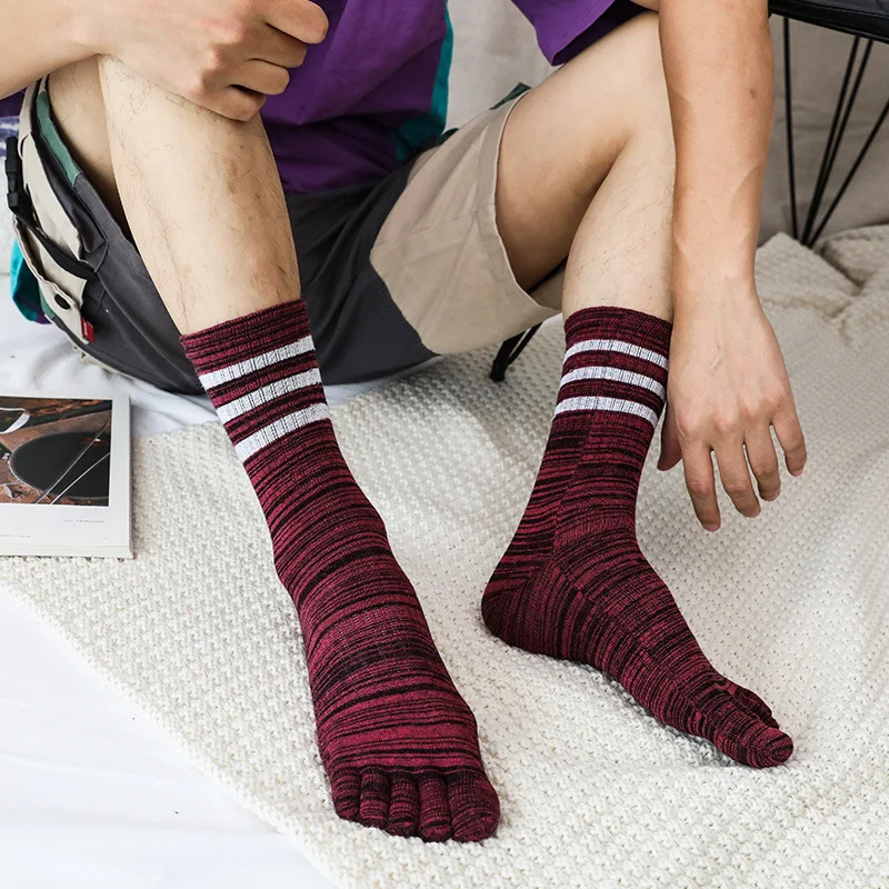 100 Cotton Mens Toe Socks Men Five Finger Socks Summer Striped Contrast Free Size Basket Calcetines Male Meias Dropship Men Soks