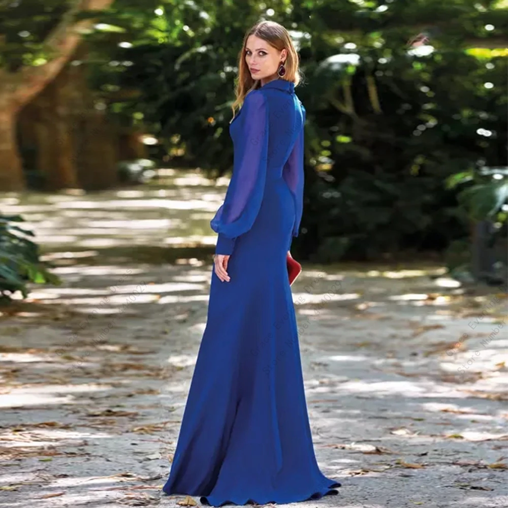 Robe de soirée bleue pour la mère de la mariée, magnifique, pour fête de mariage, avec perles, manches longues, été 2023