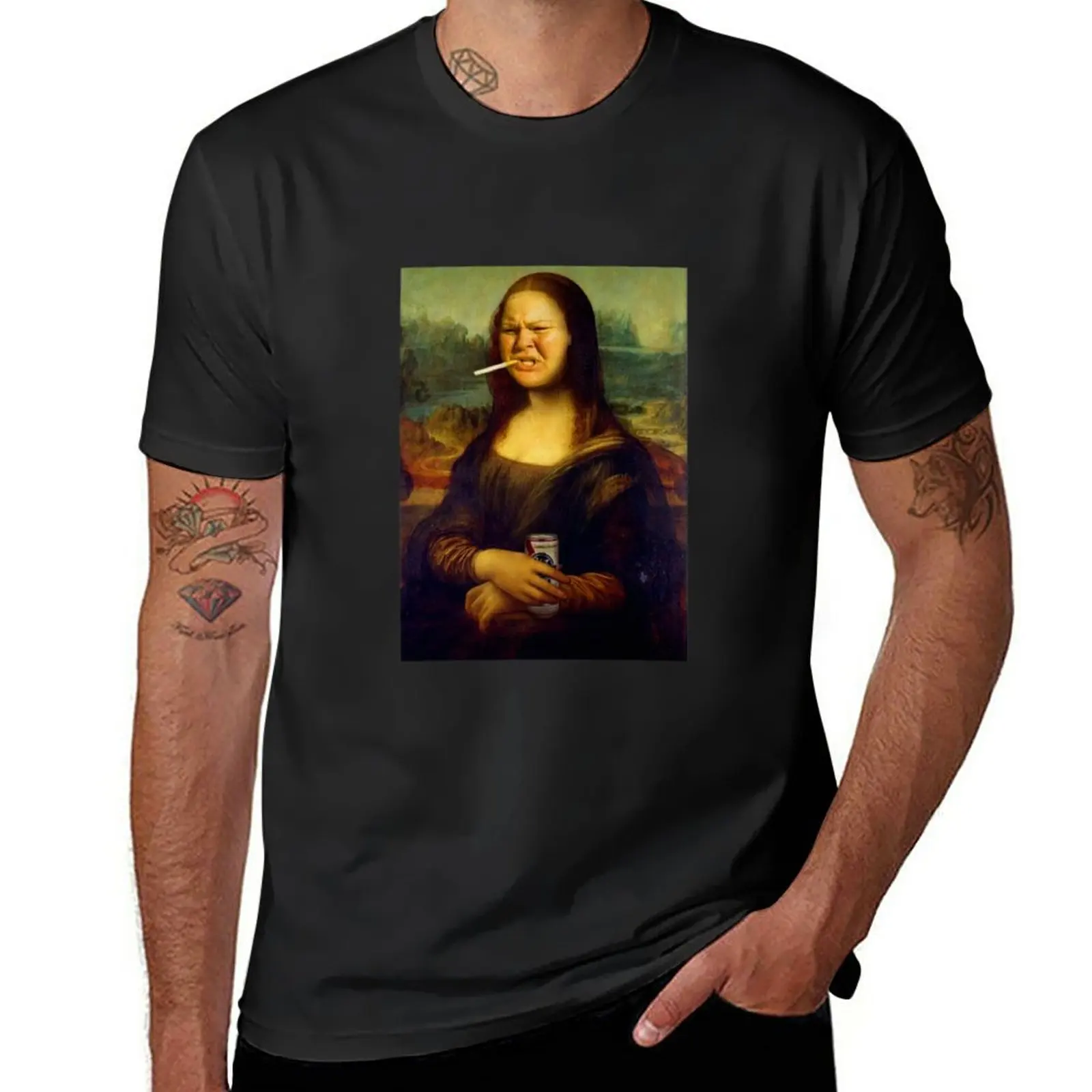 

New Tammy Mona Lisa smoking T-Shirt tees Anime t-shirt cat shirts men clothes