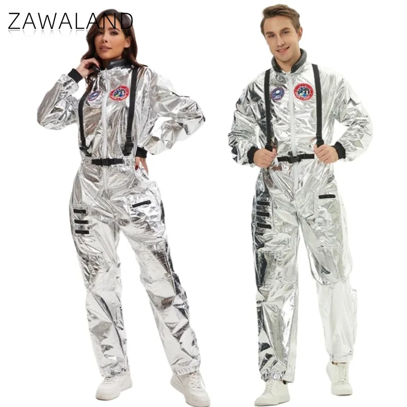 

Astronaut Cosplay Costume For Man Woman Silver Glossy Tracksuit Stage Performance Jumpsuit Carnival Festival Party Cool Outfits
