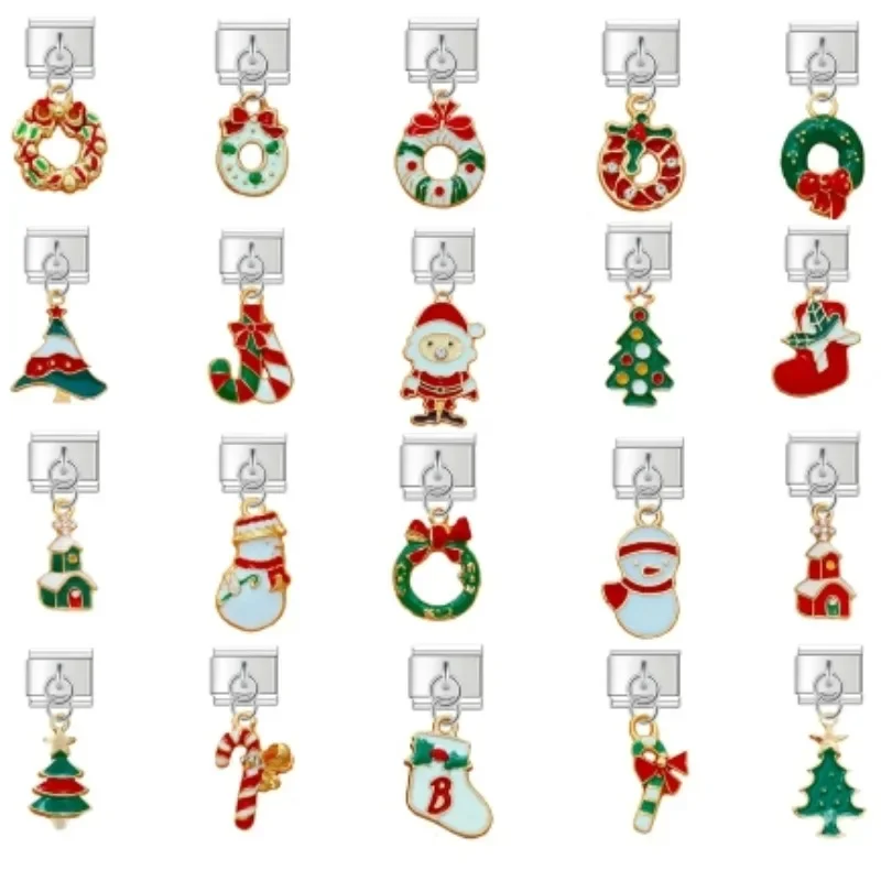 2024 Fashion Christmas Tree Gift Italian Charm Links Fit 9mm Elastic Modular Bracelet Stainless Steel Jewelry Making  Bulk