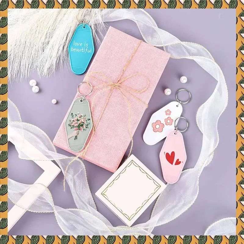 

A77I 44 шт. брелок для мотеля, пустой винтажный брелок для ключей в отеле, сублимационная пустая красочная украшение «сделай сам», для изготовления виниловых брелоков