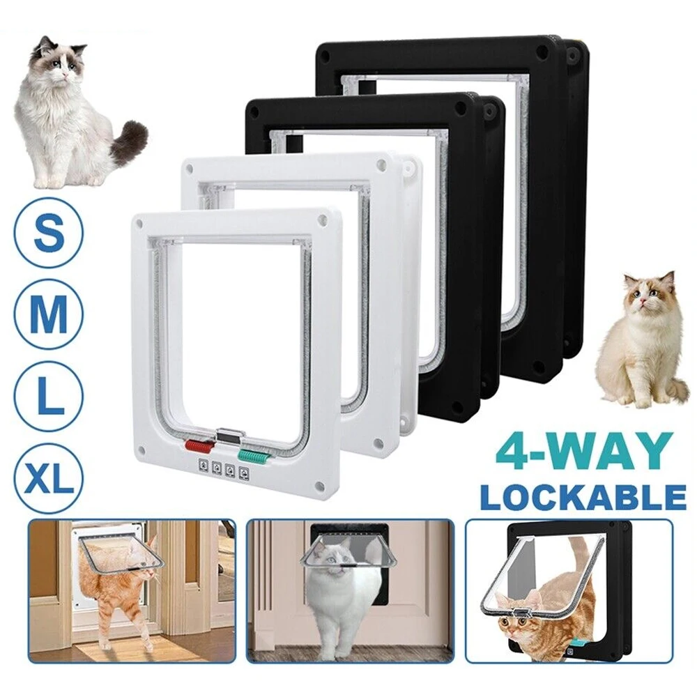 Puerta para mascotas para ventanas, puerta interior grande para gatos, puertas para mascotas para puertas exteriores para gatos, bloqueo de 4 modos adecuado para ventanas y paredes