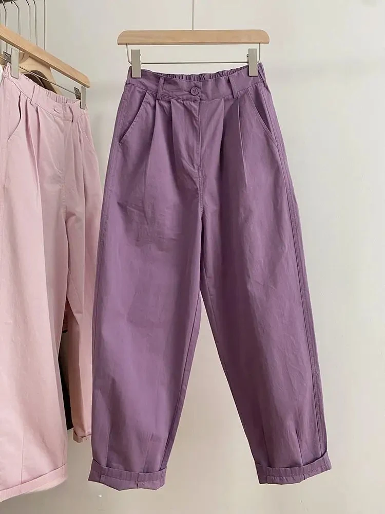 Purple Cotton Hemp Casual Wide Leg Pants Women\'s Spring Thin Loose Straight Crop Pants Harlan Radish Pants