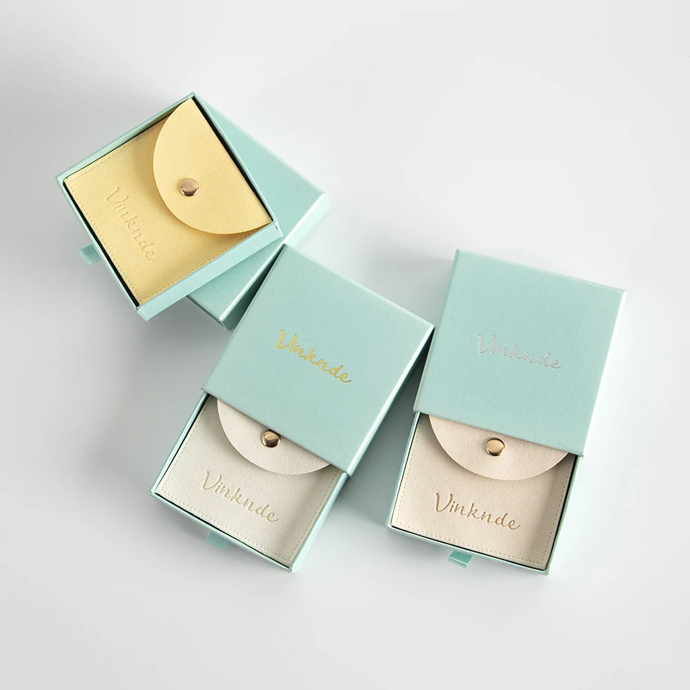 

24Pcs/Lot Custom Jewelry Packaging Box with logo Snap Bag Blue Cardboard Drawer Jewellery Box Earrings Ring Necklace Gift Pouch