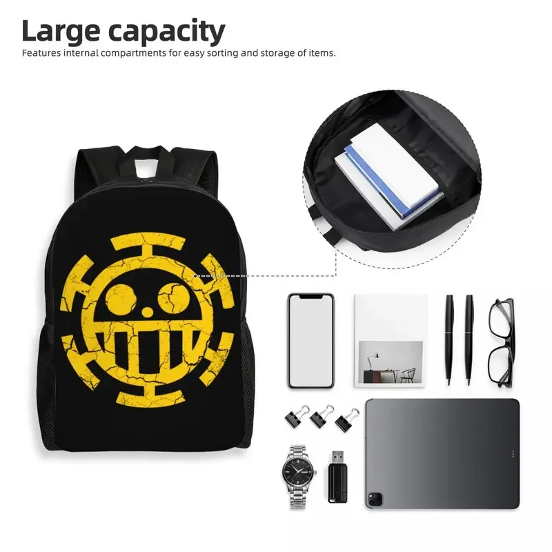 Mochilas personalizadas Trafalgar Law, bolsas One Piece Pirates, bolsa casual para escola e faculdade, homens e mulheres, legal