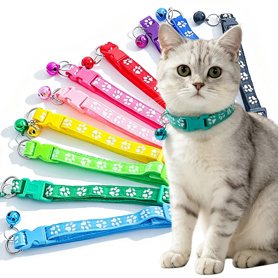 Verstellbares Fußabdruck-Halsband für Welpen, kleine Hunde, Kätzchen, Katzen mit Glocke, niedliches, weiches Halsband für den täglichen Gebrauch, 1/5 Stück – Detail 1