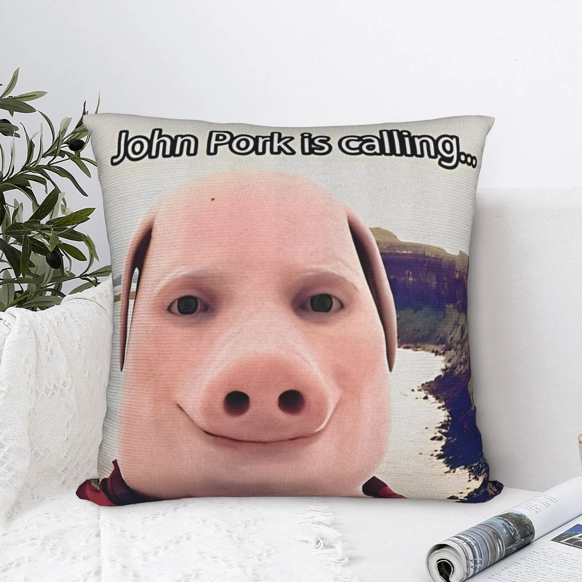 John Pork Is Calling Square Pillowcases Polyester Seat  Cushion Case Cool Decor Pillow Cover 45*45