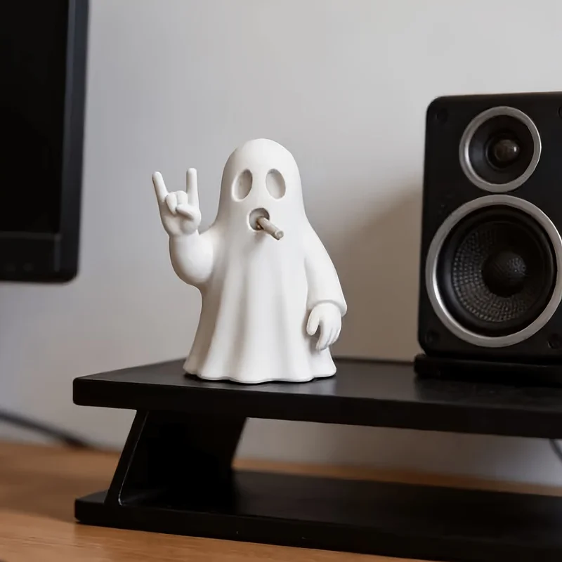 3D‑Printed Rock‑Roll Ghost Desktop Ornament,Punk Mini Figurine With I‑Love‑You Hand Gesture,Trendy Decor for Office Bedroom,Gift