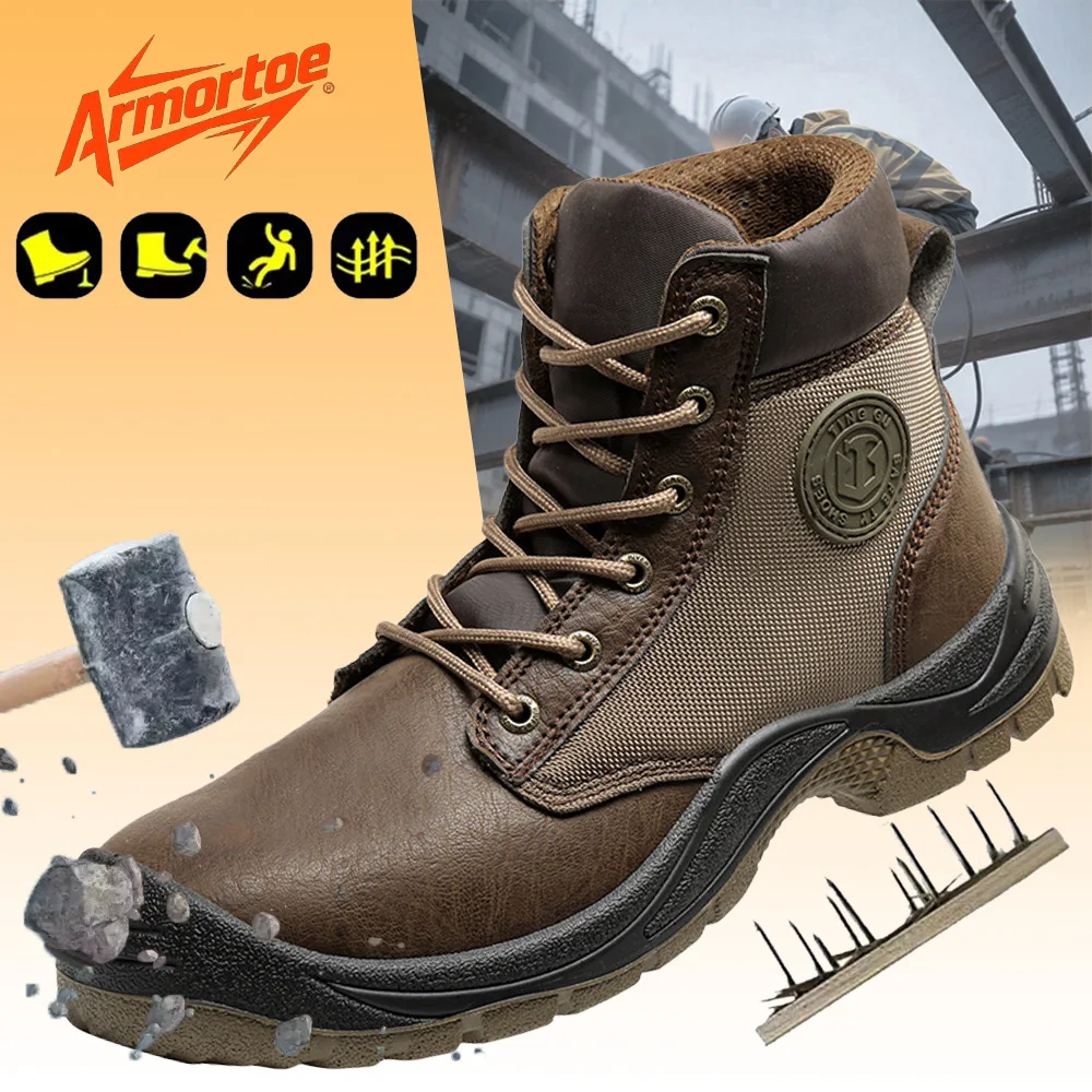 

ArmorToe ESD Steel Toe Safety Shoes Men Anti Static Puncture Resistant Anti Odor Slip Proof High Top Work Boots #Armor2734
