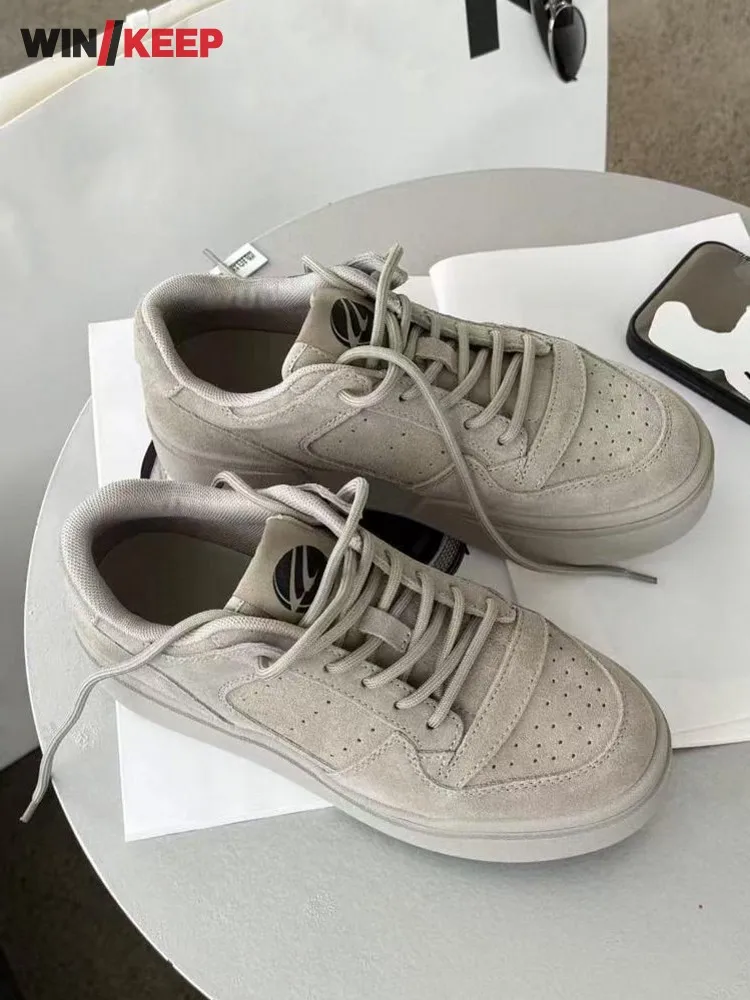 

Women Vintage Breathable Thick Bottom Running Sports Shoes Comfortable Lace Up Genuine Leather Walking Shoes Jogging Sneakers