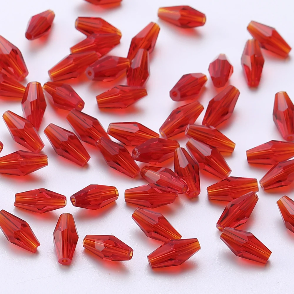 6*12MM 50Pcs/Lot Czech Long Bicone Glass Beads For Bracelet Jewelry Making DIY Accessories Loose Red Crystal Faceted Seed Beads