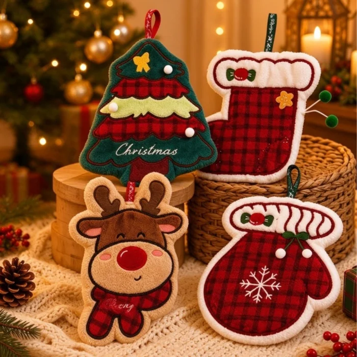 2/1 Piece Random Style 2D Flat Christmas Tree Hand Towel with Reindeer Pattern, Fairy Tale Christmas Hangable Hand Towel, Household Hand Towel, Cute Christmas Gift, Cartoon Cleaning Cloth, Bathroom Christmas, Christmas