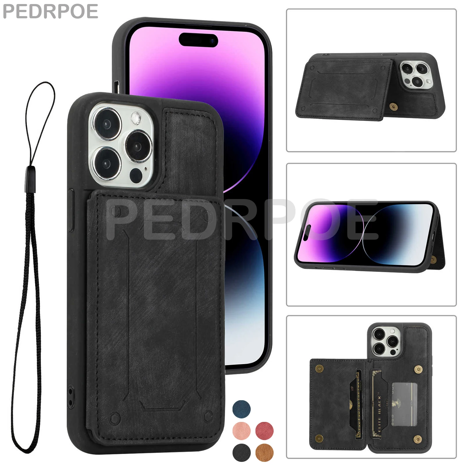 

Leather Magnetic Phone Case For iPhone 14 13 12 11 Pro Max XS Max XR X SE 8 7 6 6S Plus Flip Card Slot Pocket Cover With Lanyard