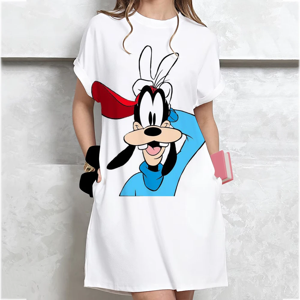 Abito estivo ampio a maniche corte da donna taglie forti Disney Goofy stampato T-shirt stile mini abito estivo casual abito ampio