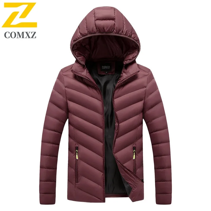 سترة قطنية للرجال من COMXZ بغطاء للرأس لتسلق الجبال في الهواء الطلق سترة سميكة دافئة بلون سادة معطف شتوي مريح ومقاوم للبرودة #2