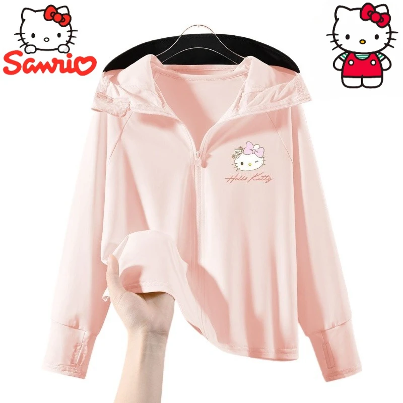 

Sanrio Hello Kitty Cartoon Cute Children's Sunscreen Clothes Kawaii Summer Lightweight Breathable Ice Silk Sunscreen Coat Gift