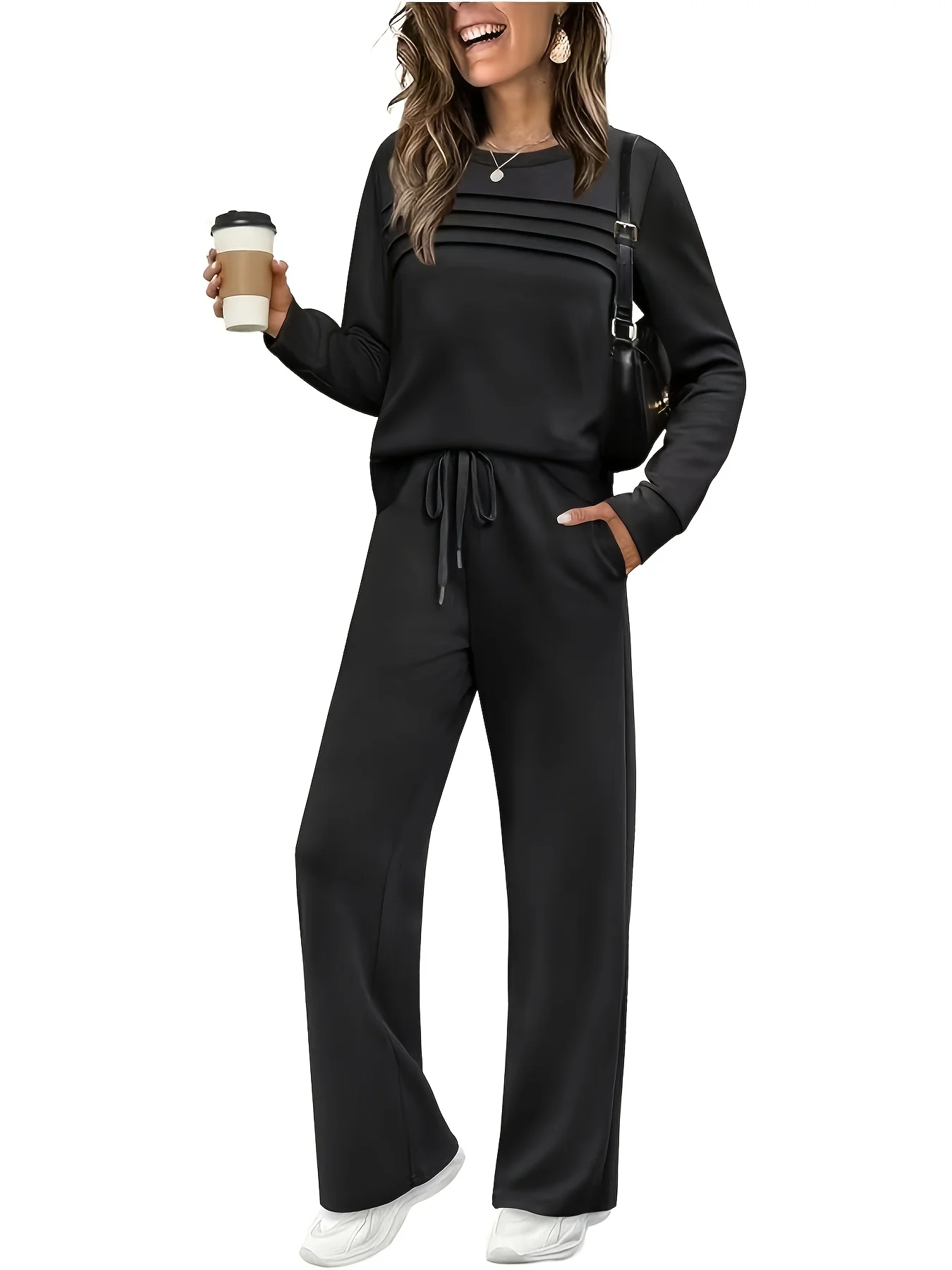 2026 New Fall Women's Casual Two-Piece Set - Pure Color Loose-Fitting Long-Sleeved Set