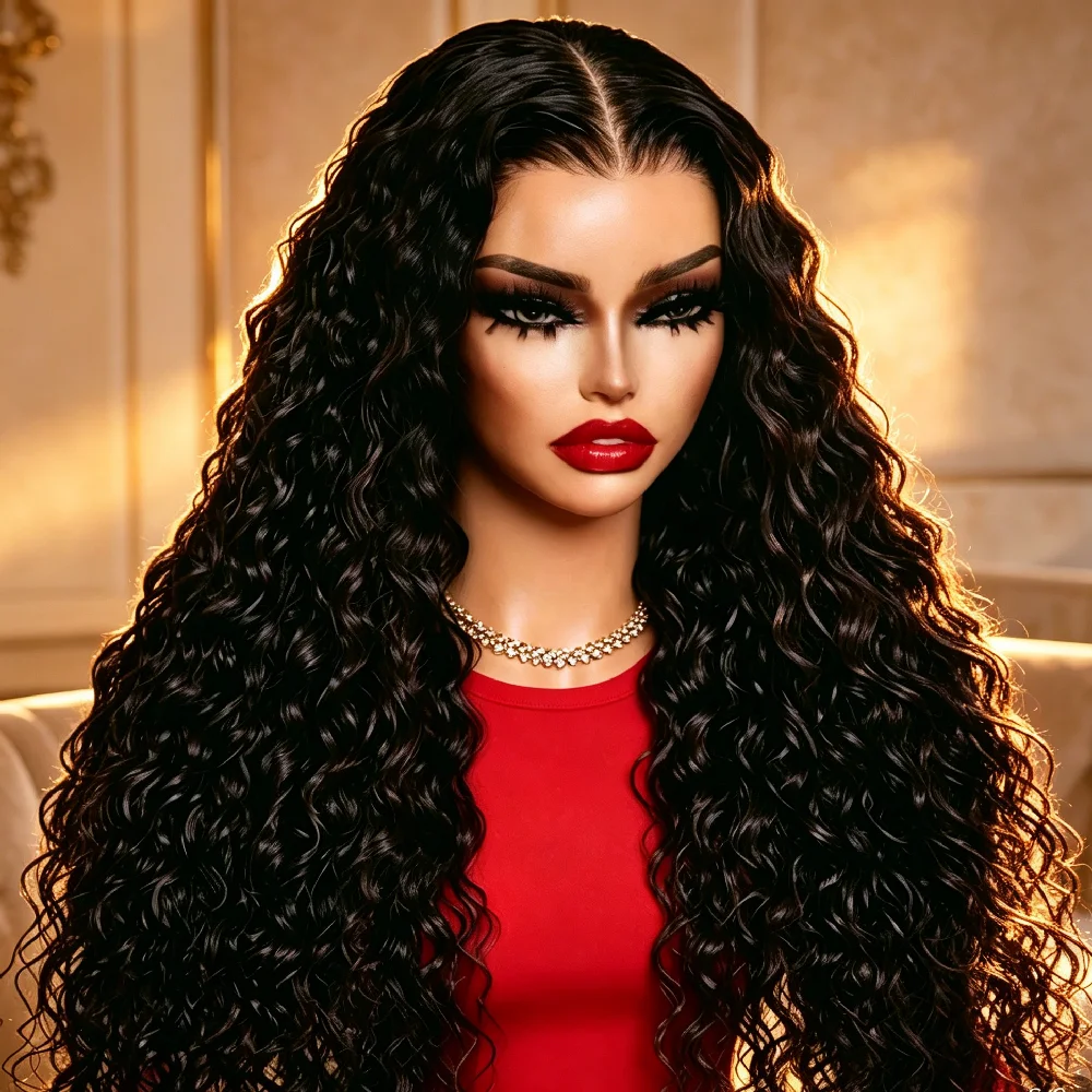 32 Inch Water Wave Lace Front Wig T13x6 Pre Plucked Human Hair 250% Density Natural Color T13x5 T4x4 for Women