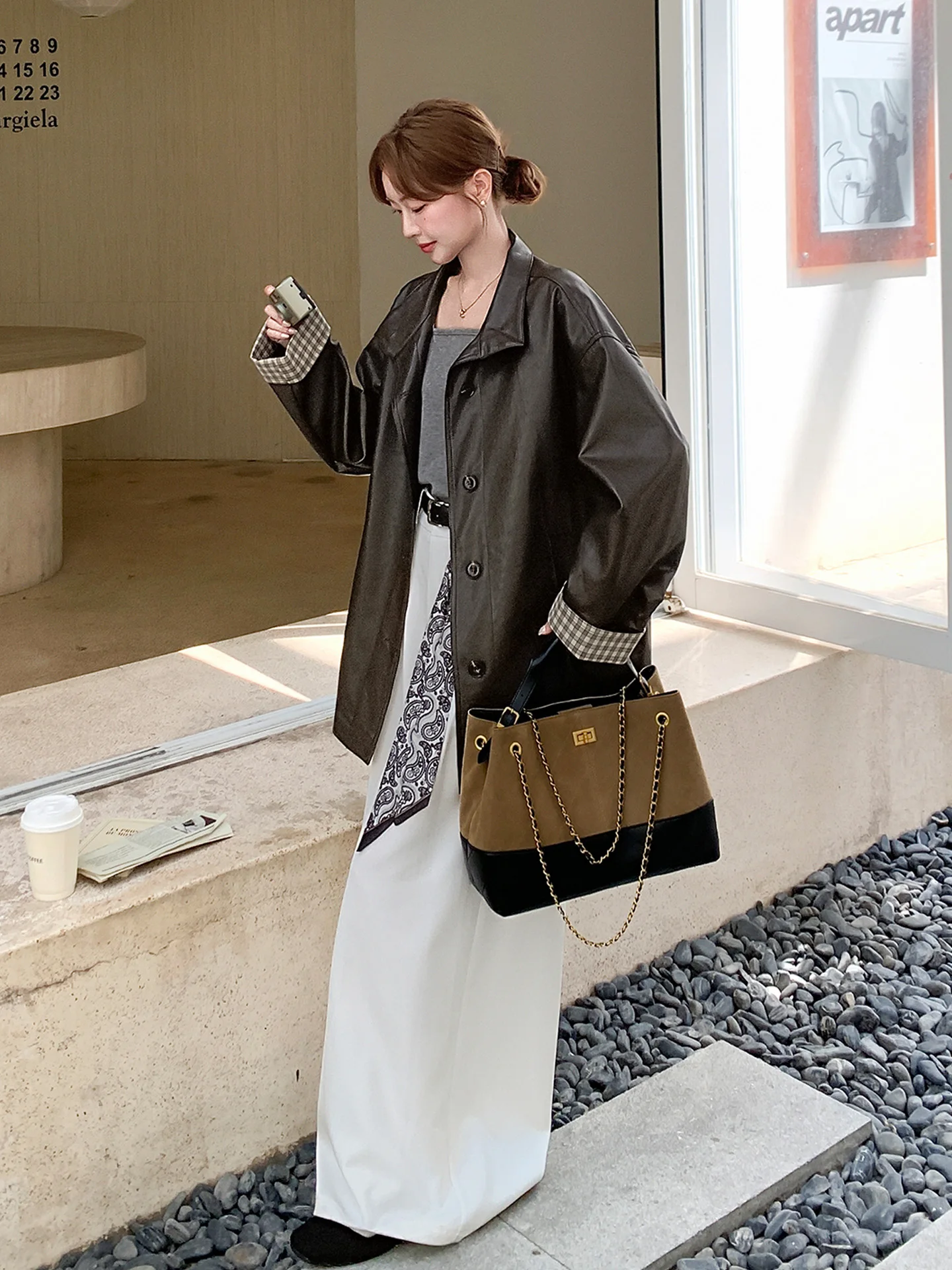 caramel-plaid-patchwork-cuir-jaet-femmes-decontracte-sle-automne-nouveau-design-coreen-sens-trajet-vent-tube-droit-pe